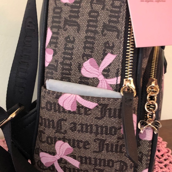 NWT Juicy Couture Simple Sweet Brown w/ Pink Bows Backpack - Picture 4 of 10
